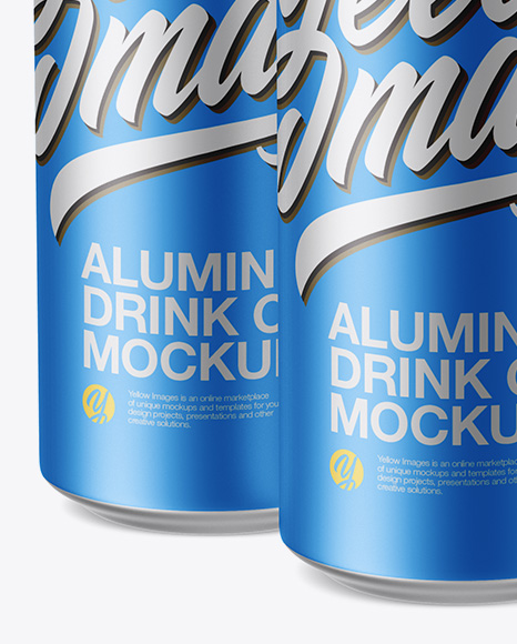 Pack with 4 Matte Metallic Cans with Plastic Holder Mockup - Half Side View (High-Angle Shot)