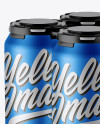 Pack with 4 Matte Metallic Cans with Plastic Holder Mockup - Half Side View (High-Angle Shot)