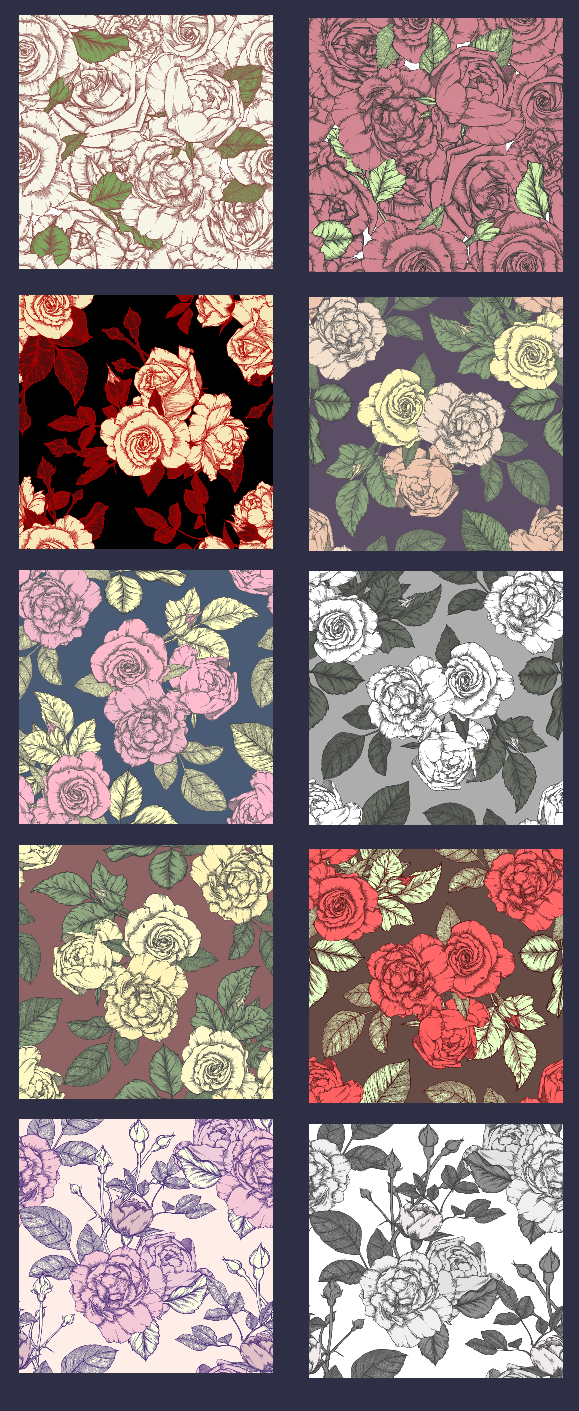 35 Vintage seamless patterns with roses 35 Vintage seamless patterns with roses