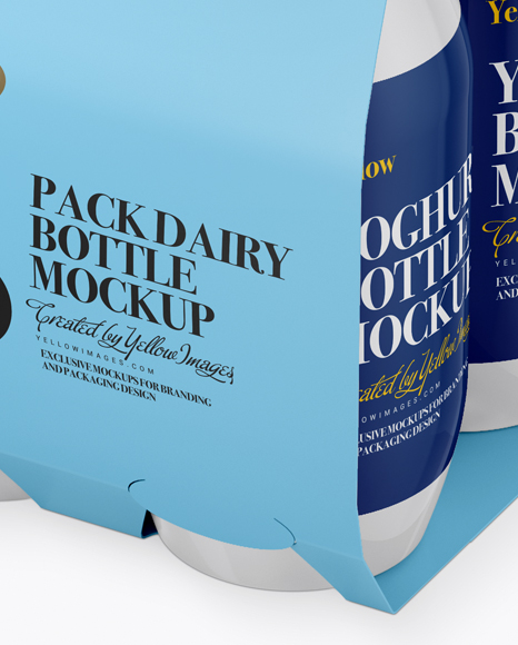 8 Pack Dairy Bottle Mockup - Half Side View (High-Angle Shot)