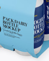 8 Pack Dairy Bottle Mockup - Half Side View (High-Angle Shot)