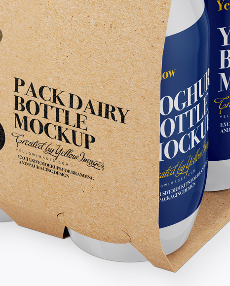 8 Kraft Pack Dairy Bottle Mockup - Half Side View (High-Angle Shot)