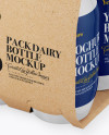 8 Kraft Pack Dairy Bottle Mockup - Half Side View (High-Angle Shot)