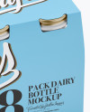 8 Pack Dairy Bottle Mockup - Half Side View (High-Angle Shot)