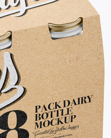 8 Kraft Pack Dairy Bottle Mockup - Half Side View (High-Angle Shot)