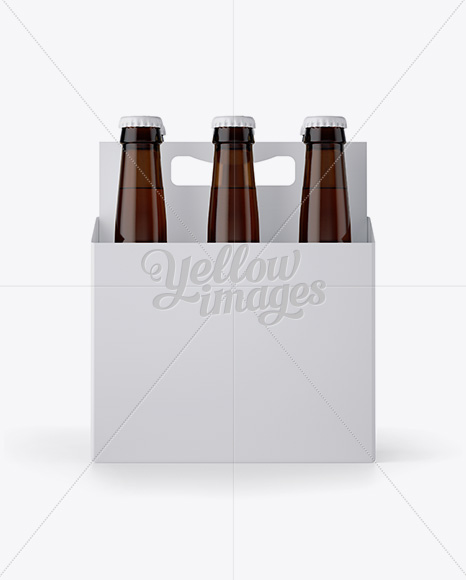 White Paper 6 Pack Amber Bottle Carrier Mockup