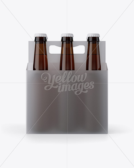 Transparent Plastic 6 Pack Amber Bottle Carrier Mockup