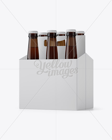 White Paper 6 Pack Amber Bottle Carrier Mockup - 3/4 View