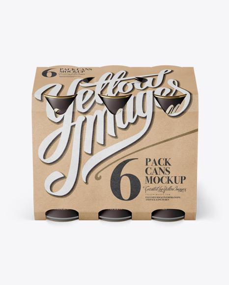 Kraft Paper 6 Pack Cans Carrier Mockup - Front View (High-Angle Shot)