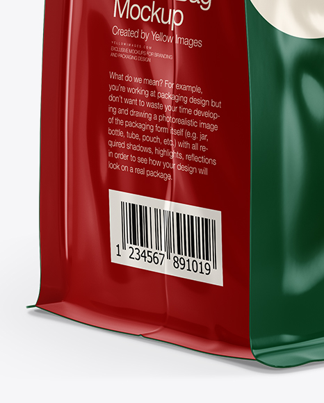 Glossy Coffee Bag With Tin-Tie Mockup - Half Side View