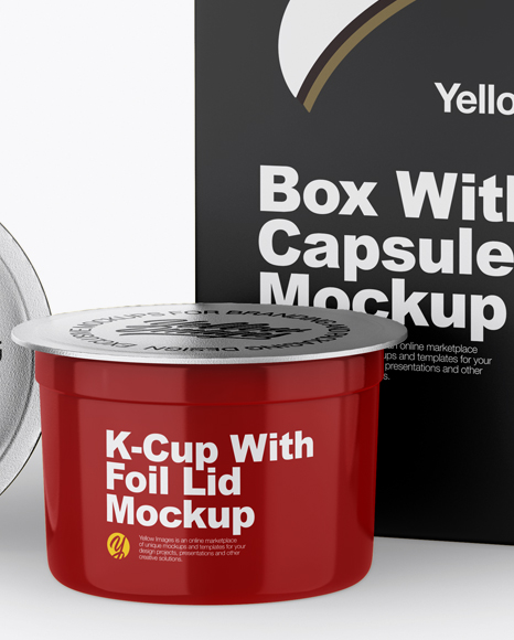 Box w/ Three Glossy K-Cups Mockup