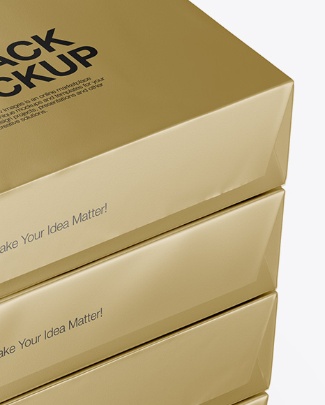 4 Metallic A4 Size Paper Sheet Packs Mockup - Half Side View - Free