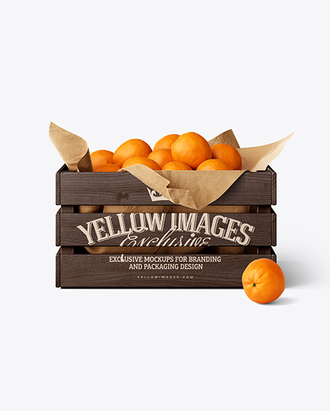 Wooden Crate With Oranges Mockup