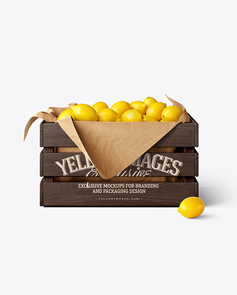 Wooden Crate With Lemons Mockup