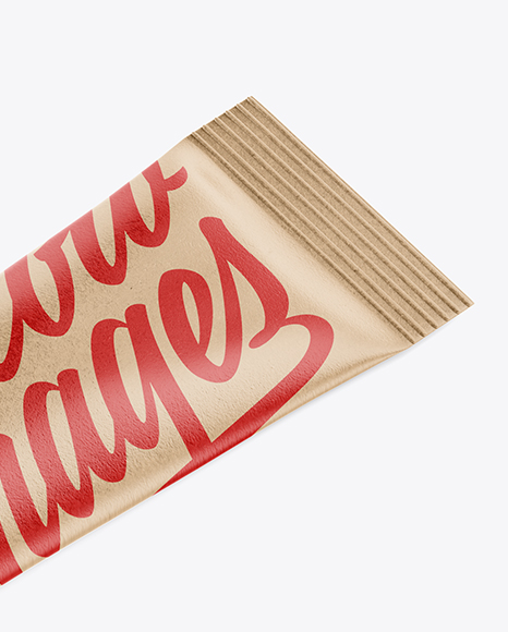 Kraft Stick Sachet Mockup - Half Side View (High-Angle Shot)