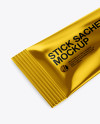 Metallic Stick Sachet Mockup - Half Side View (High-Angle Shot)