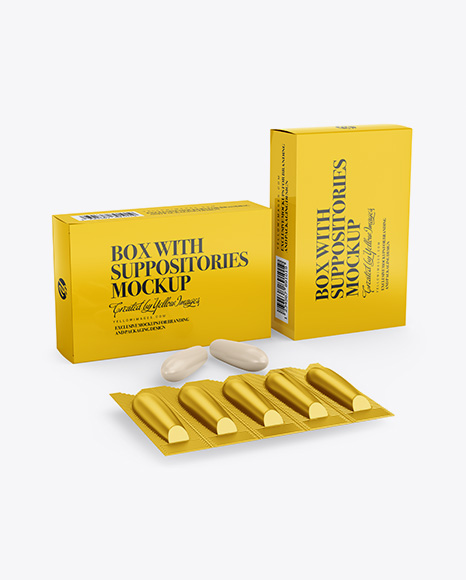 Two Glossy Boxes With Suppositories Mockup - Half Side view