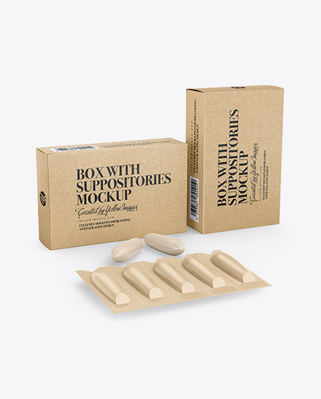 Two Kraft Boxes With Suppositories Mockup - Half Side view