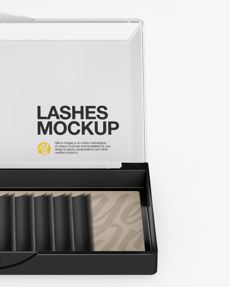 Opened Transparent Box with Lashes Mockup - Front View