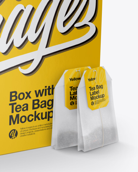 Box with Two Tea Bags Mockup - Half Side View (High-Angle Shot)