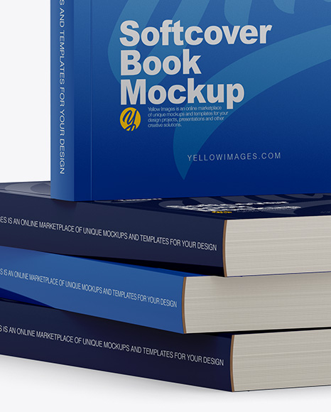 4 Glossy Softcover Books Mockup - Half Side View