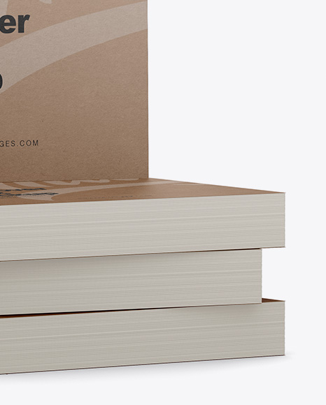4 Kraft Softcover Books Mockup - Half Side View