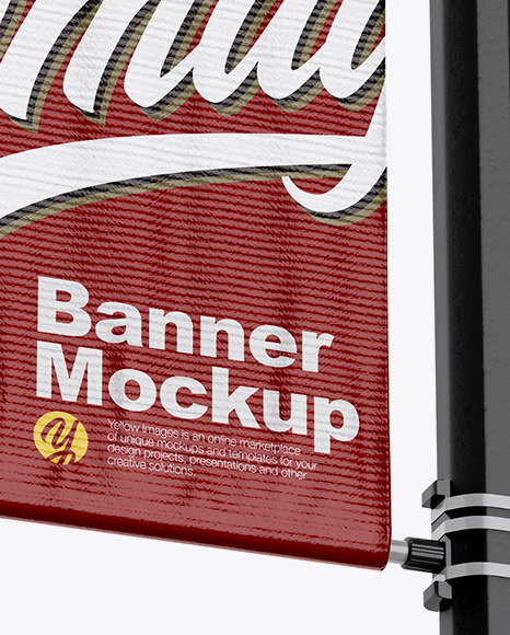 Glossy Banner on Pillar Mockup - Half Side View