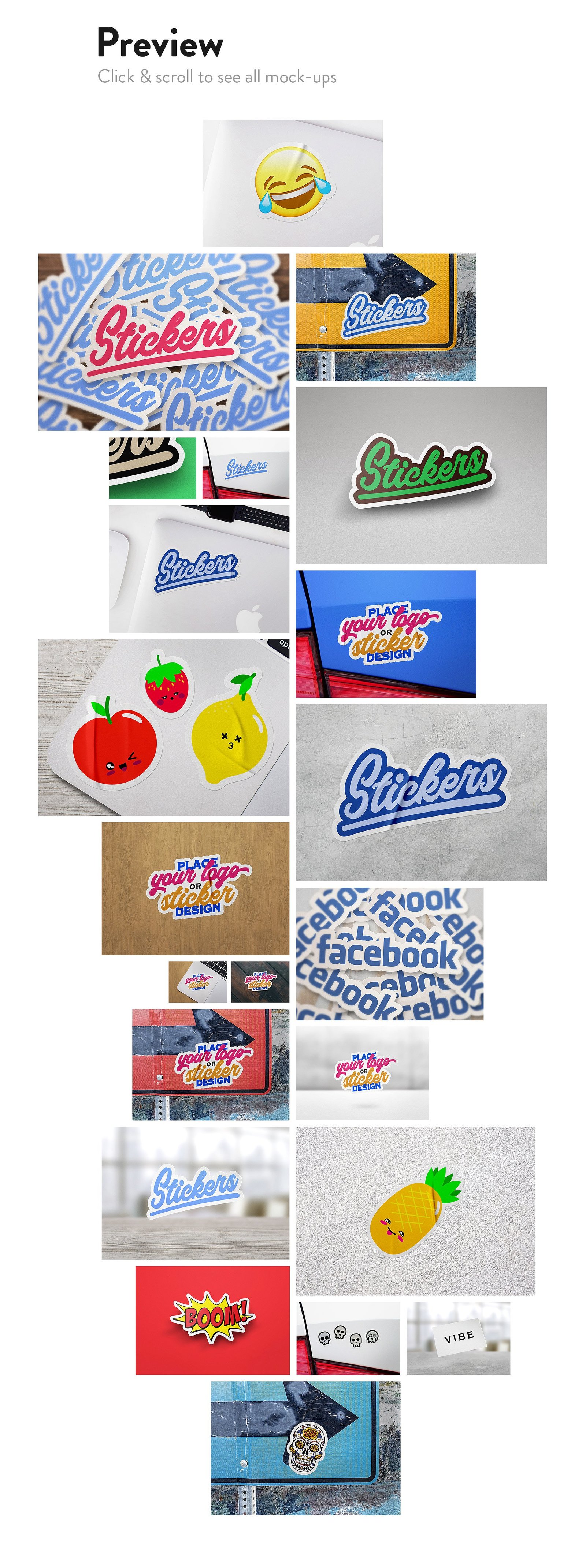 8 Sticker &amp; logo mockup bundle