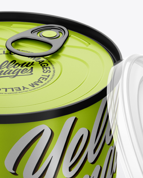 Metallic Tin Can with Transparent Cap Mockup - Front View (High Angle Shot)