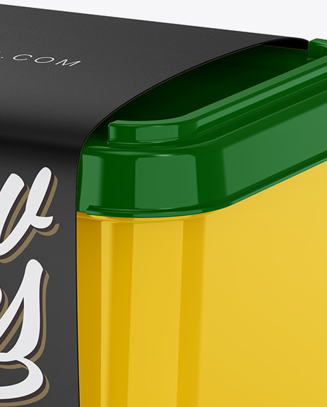 Glossy Plastic Container w/ Label Mockup - Half Side View