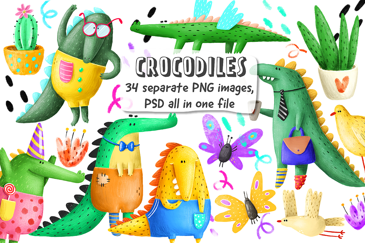 Set of cute Crocodiles