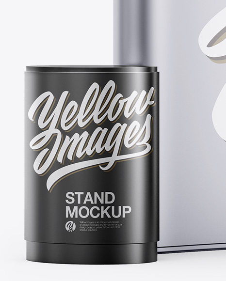 Matte Metallic Spring Pop-up Stand Mockup - Front View