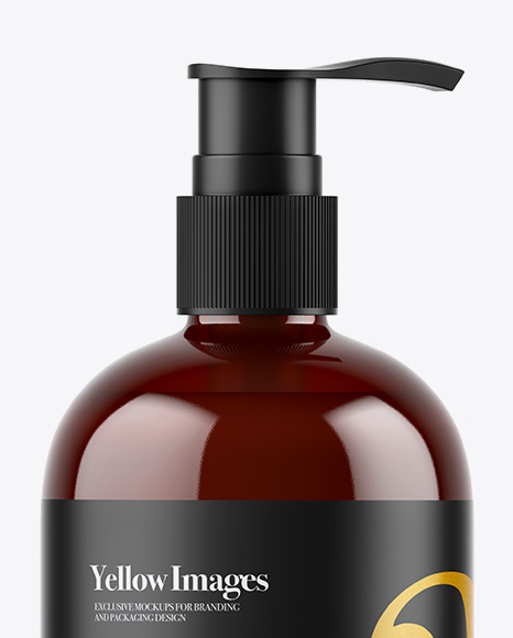 Amber Liquid Soap Bottle with Pump Mockup