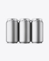 Pack with 6 Matte Metallic Aluminium Cans with Plastic Holder Mockup