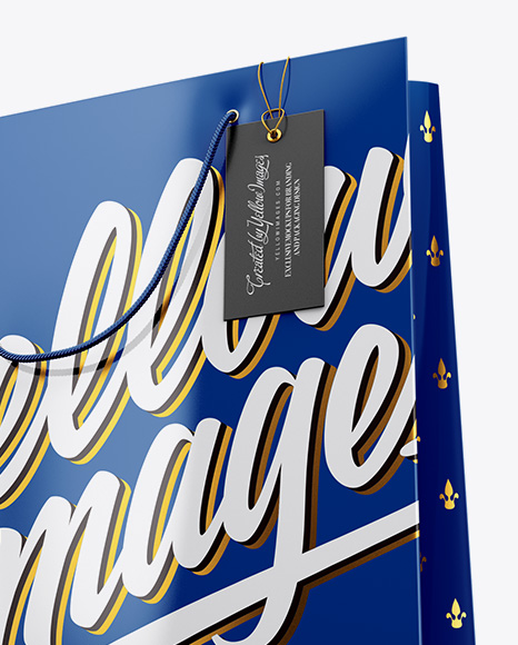 Glossy Paper Bag w/ Label Mockup - Half Side View