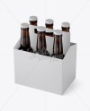 White Paper 6 Pack Amber Bottle Carrier Mockup - 3/4 View (High-Angle Shot)