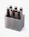 Transparent Plastic 6 Pack Amber Bottle Carrier Mockup - 3/4 View (High-Angle Shot)