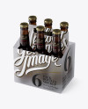 Transparent Plastic 6 Pack Amber Bottle Carrier Mockup - 3/4 View (High-Angle Shot)