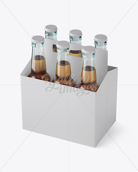 White Paper 6 Pack Beer Bottle Carrier Mockup - 3/4 View (High-Angle Shot)