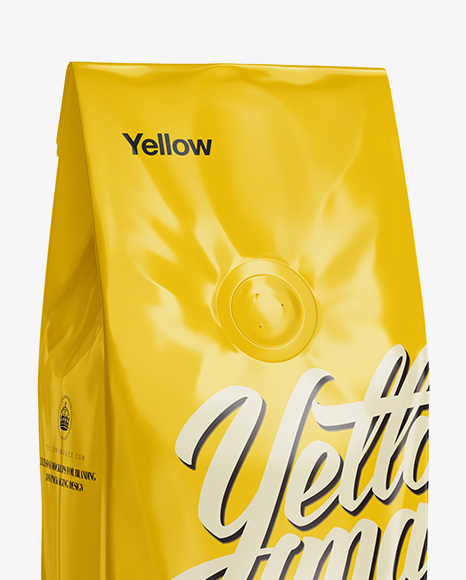 250g Glossy Coffee Bag With Valve Mockup - Half-Turned View