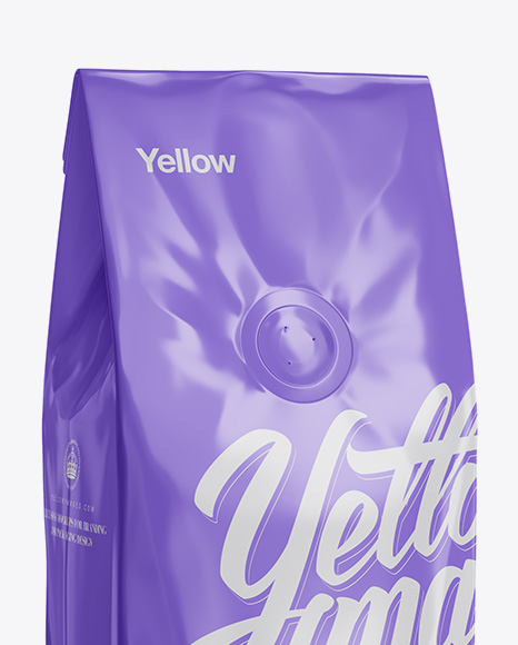 250g Glossy Coffee Bag With Valve Mockup - Half-Turned View