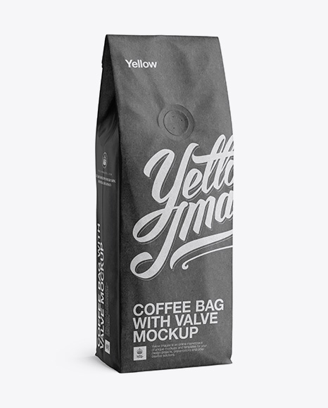 250g Kraft Coffee Bag With Valve Mockup - Half-Turned View