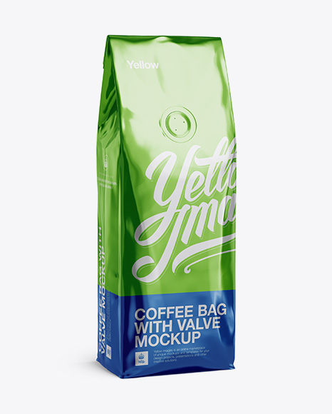 250g Foil Coffee Bag With Valve Mockup - Half-Turned View