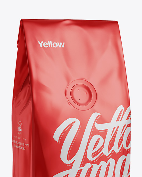 250g Matte Metallic Coffee Bag With Valve Mockup - Half-Turned View