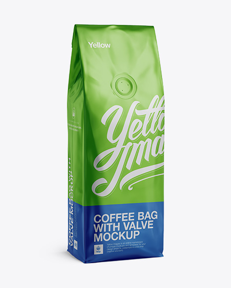 250g Matte Metallic Coffee Bag With Valve Mockup - Half-Turned View