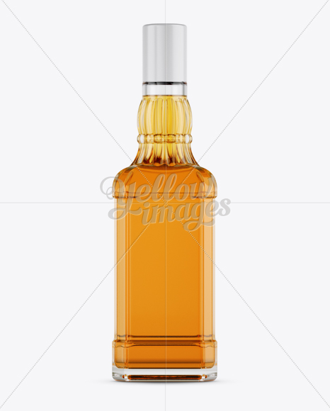 Glass Bottle W/ Whiskey Mockup - Front View