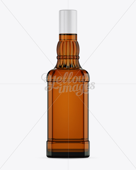 Amber Bottle W/ Whiskey Mockup - Front View