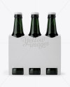 White Paper 6 Pack Green Glass Bottle Carrier Mockup - Front View