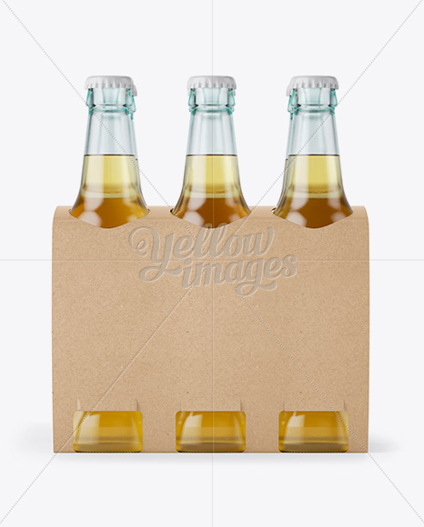 Kraft Paper 6 Pack Beer Bottle Carrier Mockup - Front View - Free