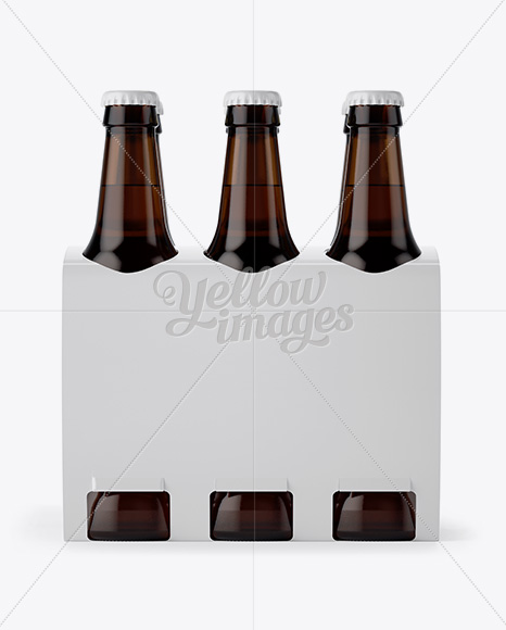 White Paper 6 Pack Amber Bottle Carrier Mockup - Front View